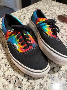 Vans Black Canvas Low Top Sneakers with Rainbow Tie-Dye W-8.5 / M-7